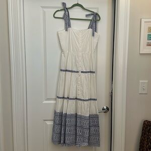 Oliphant Tie Strap Maxi Dress Blue and White size small